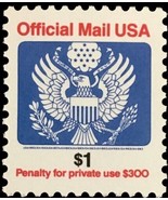 1993 $1 Eagle Official Mail USA Red &amp; Blue Scott O151 Mint F/VF NH - $123.56 MXN