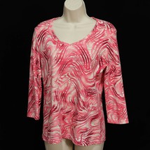 Karen Scott Womens Abstract Animal Print Shirt S Small Pink Dark Red White Vneck - £13.90 GBP