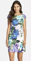 NWT Women&#39;s Eliza J Cap Sleeve Floral Jacquard Cotton Shift Dress Sz 8 - £35.47 GBP