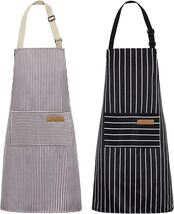 2 Pack Soft Chef Aprons with 2 Pockets - Chic Striped Design for Culinar... - $28.66