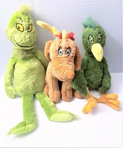Dr. Seuss Plush Toy Lot of 3 - Grinch, Max &amp; Green Bird Kohl&#39;s Cares Toys - £22.30 GBP