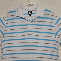 Footjoy Mens Polo Golf Shirt Large Blue White Stripe Short Sleeve Casual - £17.98 GBP