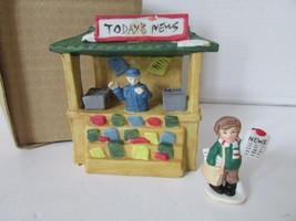 Vtg Porcelain Newstand 4-1/2&quot;H With Paperboy 2.25&quot;H Holiday Village Layout Acces - £6.94 GBP