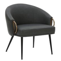 Zita Mid-Century Modern Accent Chair | Vintage Charcoal Faux Leather | Black &amp; A - £375.43 GBP