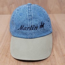 Vintage Marlin Rifle Hat Cap Strap back Blue Denim Leather Strap - £47.34 GBP