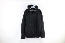 Vtg Streetwear Mens M Distressed Blank Waffle Knit Lined Full Zip Hoodie Black - £45.34 GBP