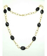 JJT Designer Black Onyx &amp; 14k Gold Station Link Necklace 24&quot; - £1,039.63 GBP