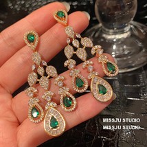 Drop Earrings For Women 925 Needles Artificial Emerald Water Drop Top Quality Lu - £57.61 GBP