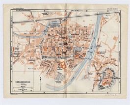 1926 Vintage City Map Of Carcassonne Ville Basse LANGUEDOC-ROUSSILLON / France - $25.01