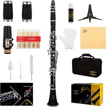 Glory GLY-PBK Professional Ebonite Bb Clarinet with 10 Reeds, Stand, Har... - £91.99 GBP