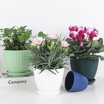 Plastic Resin Thickened Vertical Stripes Green Plant Pot Colorful Round ... - $17.26+