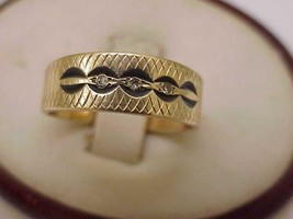 Antique Unisex Enameled  3 Diamonds Wedding Band 14kt Yellow Gold  Ring - £681.87 GBP
