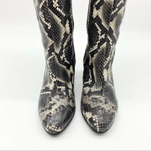 Dusano Womens 37 Snakeskin Python Knee High Chunky Heeled Boot Black Cream  - £96.52 GBP