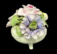 Mini Bouquet In Flower Pot Bone China Pansy Rose Cottagecore England VTG 3.5”W - £19.57 GBP