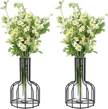 Kathney Small Black Flower Glass Bud Test Tube Vase Clear Metal Geometric Modern - £31.09 GBP