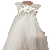 Beaded Sequin Butterfly Headpiece Bridal Wedding Double Veil Train Vintage 90s - £35.71 GBP