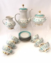 Ukrainian Porcelain Coffee Set Service For 6 Persons. Turquoise &amp; Gold O... - £157.51 GBP