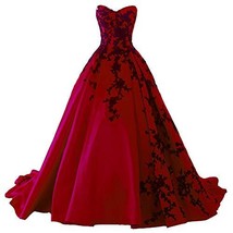 Plus Size Gothic Black Lace Long Ball Gown Prom Evening Dresses Wine Red... - $185.02