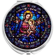 Stained Glass Mary and Baby Jesus Compact with Mirrors - for Pocket or Purse - £9.39 GBP