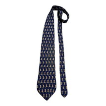 Vintage Etienne Aigner Necktie – 100% Silk – Blue &amp; Gold Geometric Patte... - $14.40