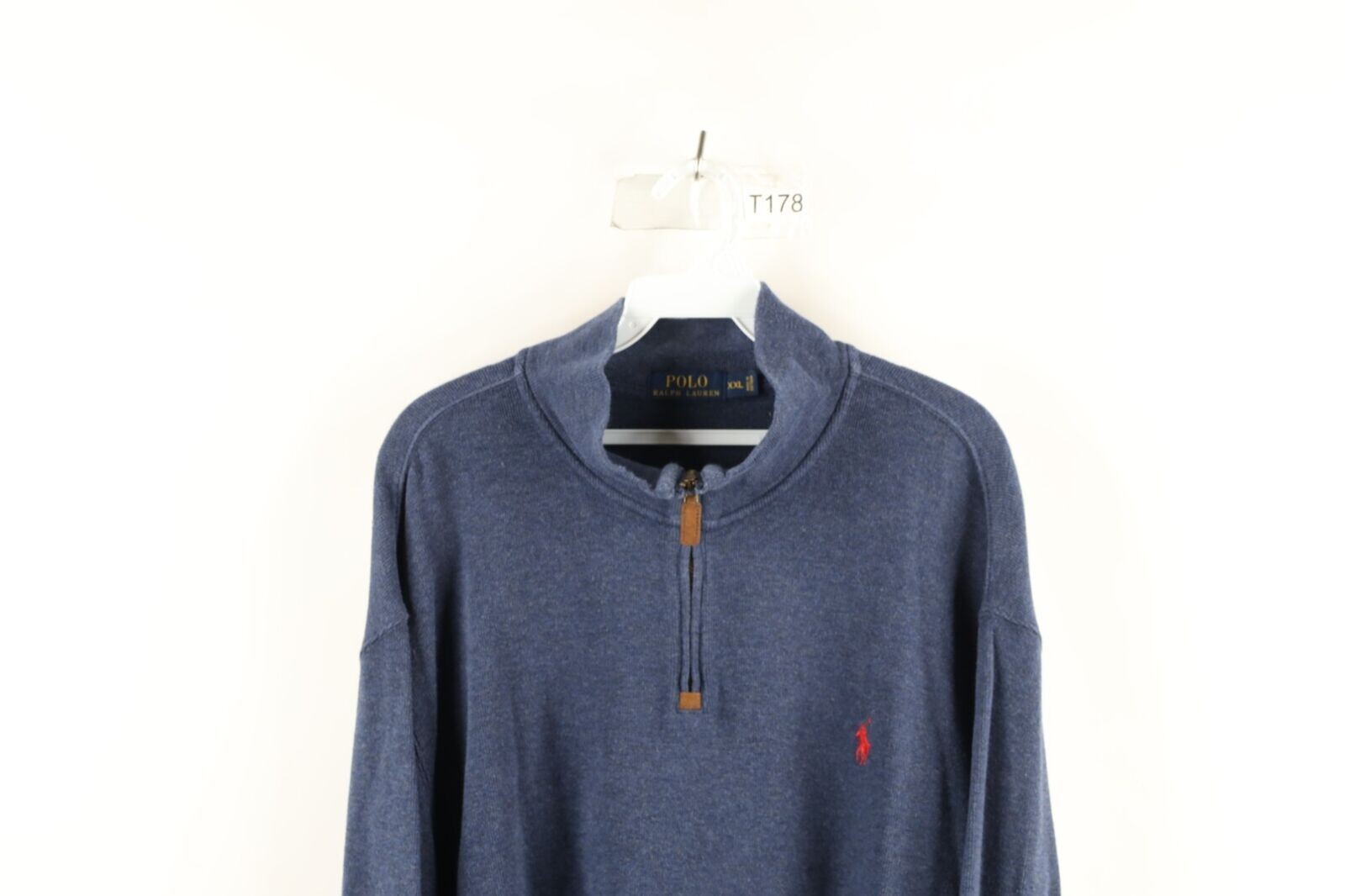 Vintage Ralph Lauren Mens 2XL Faded Cotton Ribbed Knit Half Zip Pullover Sweater Item image 8