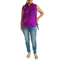Arizona Jeans Co Women’s L Sleeveless Stunning Purple Button Up Top 100%... - $11.29