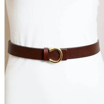 Minimalist Leather Gold Horseshoe Belt – Brown - $19.80