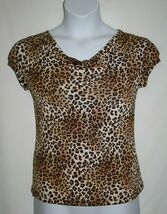 Ninety Brand Misses MEDIUM Leopard Silky Blouse Shirt Top Cap Sleeve Cow... - $8.32