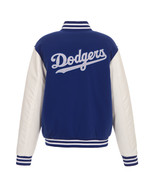 MLB Los Angeles Dodgers Reversible Fleece Jacket PVC Sleeves Embroidered Logos  - £107.51 GBP