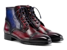 Paul Parkman Mens Shoes Boots Purple Blue Leather Cap Toe Handmade BT956... - $579.99