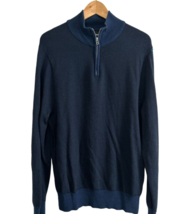 BONOBOS Merino Wool 1/4 Zip Sweater Blue Gray Herringbone Size Med - $24.74
