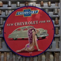 Vintage 1949 Chevrolet Automobile Manufacturer Porcelain Gas & Oil Pump Sign - $125.00