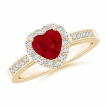 ANGARA Heart-Shaped Ruby Halo Ring with Diamond Accents for Women in 14K Gold - £2,249.86 GBP