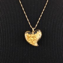 WITCH&#39;S HEART floating 24K gold flake pendant necklace - 24&quot; vtg 14K GF chain - £199.37 GBP