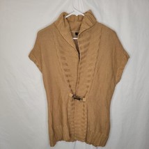 Ralph Lauren Sweater Womens Large Tan Vest Cardigan Linen Blend Buckle S... - $18.69