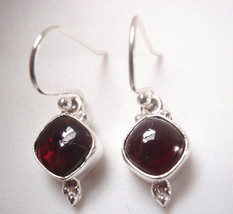 Small Garnet 925 Sterling Silver Dangle Earrings Square with Soft Corners - £9.84 GBP