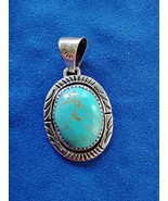 925 Sterling Silver Southwest Mexico Oval Turquoise Stone Pendant Free S... - $98.22 CAD
