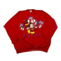 Vintage 1990&#39;s Disney Designs Epcot Center Mickey Mouse Flags Red Sweatshirt 4XL - £31.28 GBP
