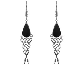 Teardrop Gemstone Cabochon Long Metal Fish Tail Net Dangle Earrings - Womens Fas - £14.46 GBP