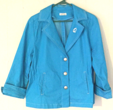 Joan River blazer size M women blue with silver buttons 3/4 sleeves - £10.24 GBP