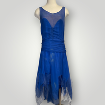 Vintage Antique 1920s Dress Royal Blue Rosette Handkerchief Hem Sleevele... - £115.86 GBP