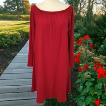 Love Fire Ribbed Knit Shift Dress L Tunic Red Y2K Flared Sleeves Fairy W... - $19.79