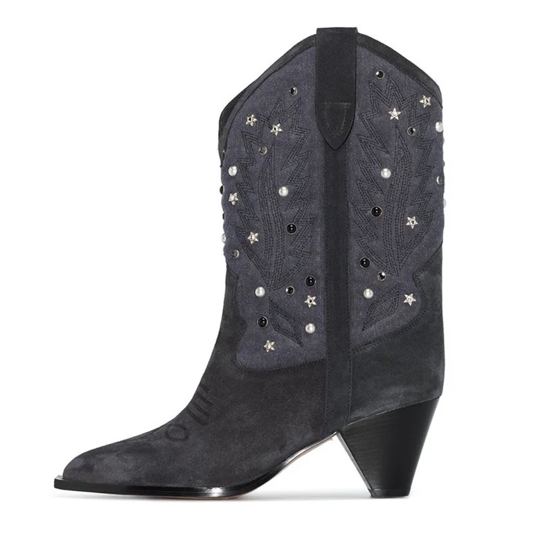 Women Rhinestones boy Boots Crystal  Leather Ankle Botas Winter White Embroidery - £150.25 GBP