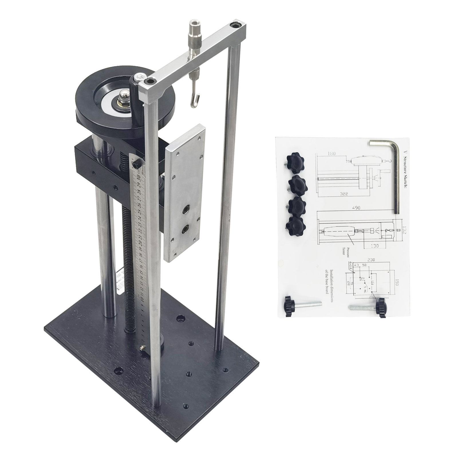 Push-Pull Type Vertical Spiral Screw Tension Test Stand with Steel Ruler - $179.00