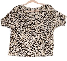 Chicos Sz 1 (M) 100% Linen Tunic Top Womens Short  Sleeve Animal Print Leopard  - £18.84 GBP