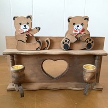 House Of Lloyd Twin Bear Wooden Candle Holders Sconce Cut Out Heart - $14.82