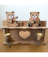 House Of Lloyd Twin Bear Wooden Candle Holders Sconce Cut Out Heart - £11.65 GBP