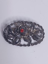 Vintage Rose With Leaves Red Rhinstone Brooch 2&quot; - $218.62 MXN