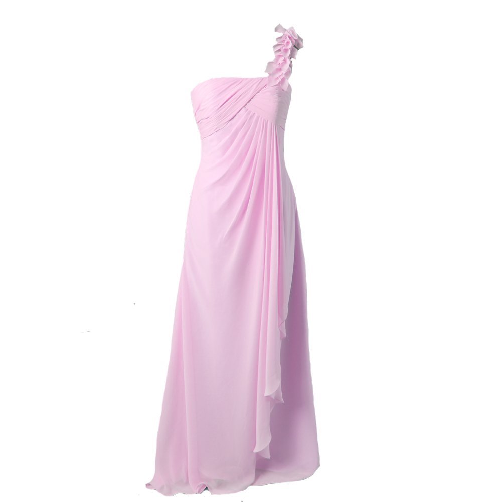 Kivary Women's Floral One Shoulder Long Chiffon Prom Bridesmaid Dresses Pink US