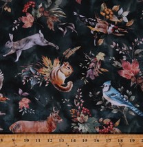 Cotton Forest Woodland Animals Leaves Deep Teal Fabric Print by Yard D515.37 - $15.95